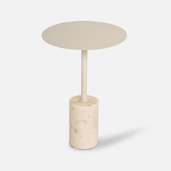 Terry Side Table With Marble Base - White
