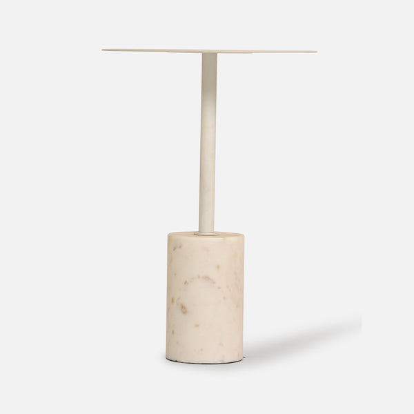 Terry Side Table With Marble Base - White