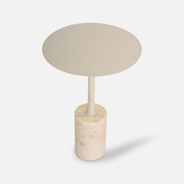 Terry Side Table With Marble Base - White