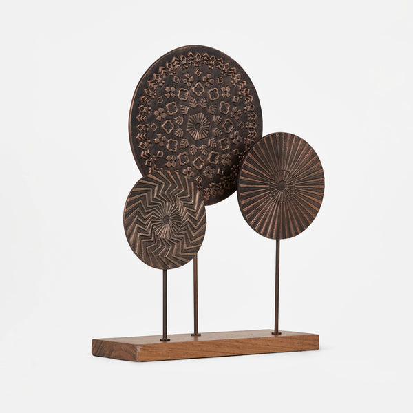 Aurel Metal Sculpture With Wooden Base - Brown