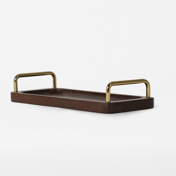 Coco Wooden Tray With Brass Handles, Set Of 2 - Brown