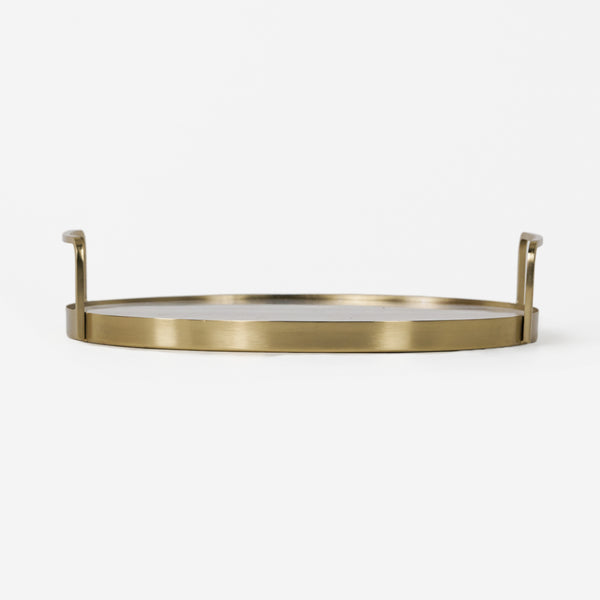 Fia Marble Tray With Metal Handles - Gold