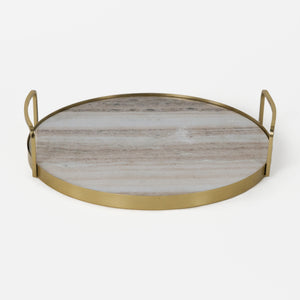 Fia Marble Tray With Metal Handles - Gold