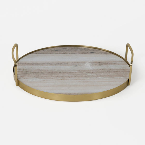 Fia Marble Tray With Metal Handles - Gold