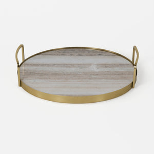 Fia Marble Tray With Metal Handles - Gold