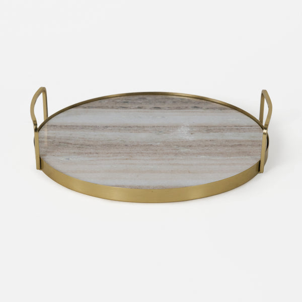 Fia Marble Tray With Metal Handles - Gold