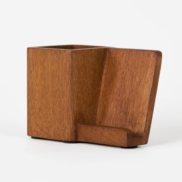 Inga Wooden Pen Holder With Mobile Stand - Brown