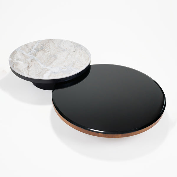 Mayo & Miyo Table Set - Black Glass, Torrento Marble