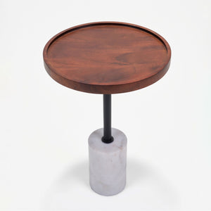 Elnor Side Table With Marble Base - Walnut