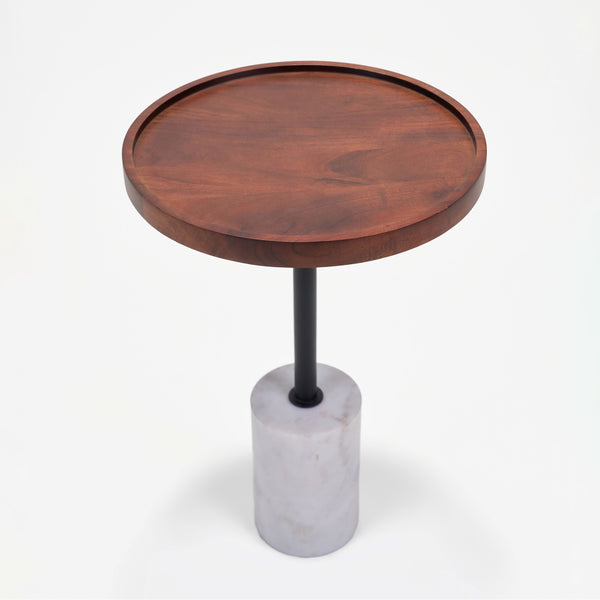 Elnor Side Table With Marble Base - Walnut
