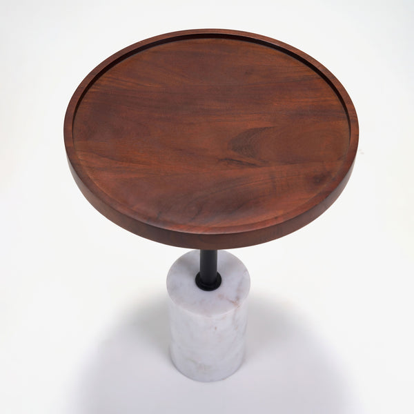 Elnor Side Table With Marble Base - Walnut