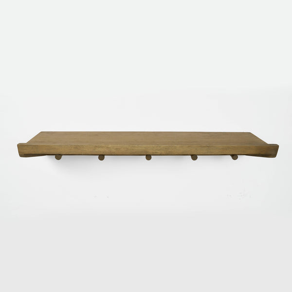 Rafa Wooden Wall Shelf With Hooks, Natural