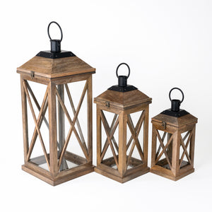 Eon Wooden Lanterns, Set of 3 - Natural