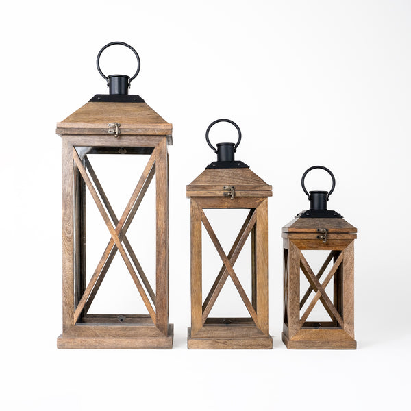 Eon Wooden Lanterns, Set of 3 - Natural