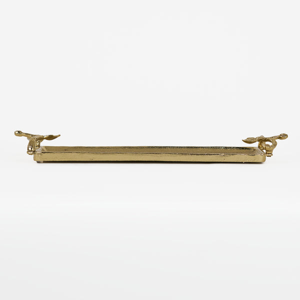 Ziah Rectangle Metal Tray With Ornate Handles, Gold