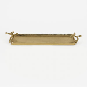 Ziah Rectangle Metal Tray With Ornate Handles, Gold