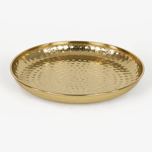 Lattice Hammered Metal Serving Platter, Gold
