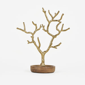 Aurest Metal Jewellery Organiser With Wooden Base, Gold