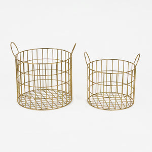 Lexa Round Metal Storage Baskets, Set of 2 - Gold