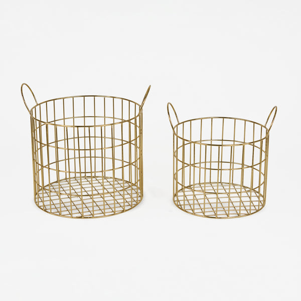 Lexa Round Metal Storage Baskets, Set of 2 - Gold