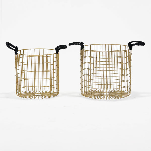 Solix Metal Storage Basket, Set Of 2 - Gold