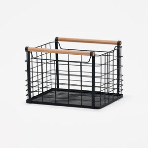 Mesh Storage Basket With Wooden Handles, Set Of 2 - Black