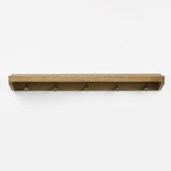 Rafa Wooden Wall Shelf With Hooks, Natural