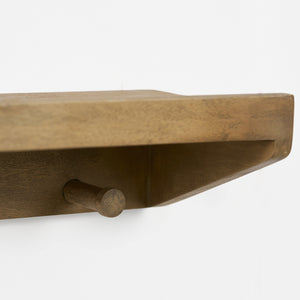 Rafa Wooden Wall Shelf With Hooks, Natural
