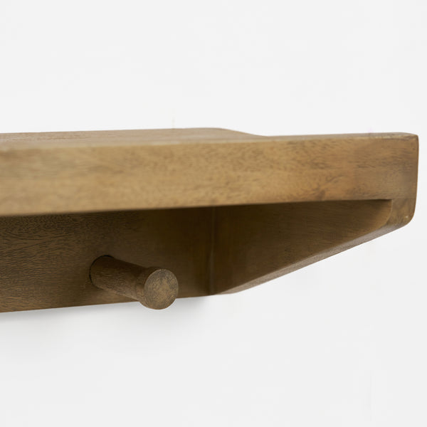 Rafa Wooden Wall Shelf With Hooks, Natural