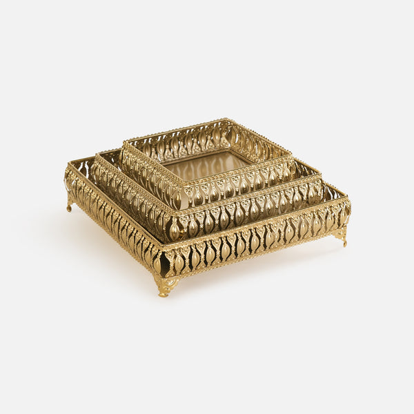 Saba Metal Nesting Trays, Set of 3, Gold