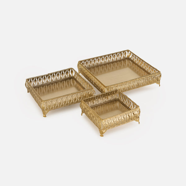 Saba Metal Nesting Trays, Set of 3, Gold