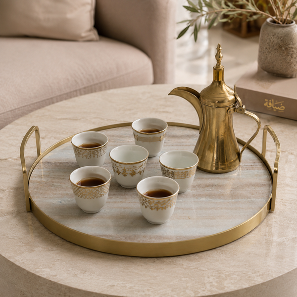 Fia Marble Tray With Metal Handles - Gold