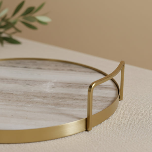 Fia Marble Tray With Metal Handles - Gold