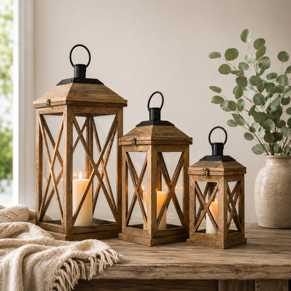 Eon Wooden Lanterns, Set of 3 - Natural