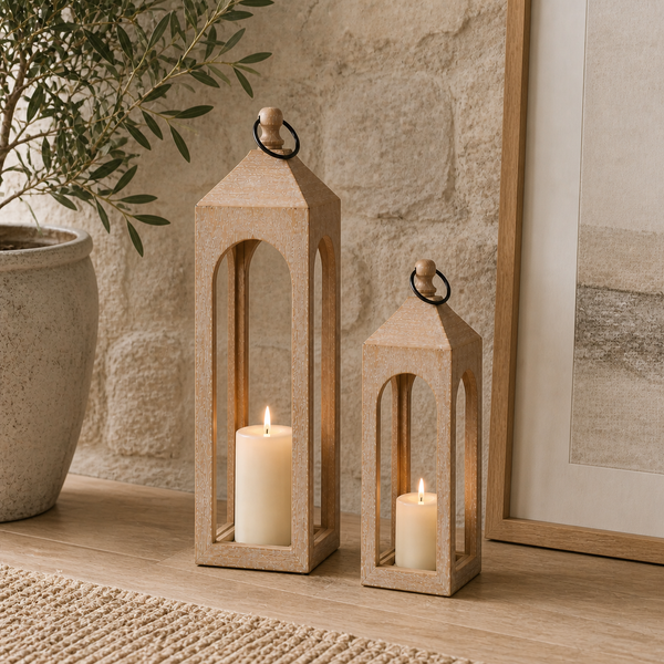 Era Wooden Lantern, Set Of 2 - Natural