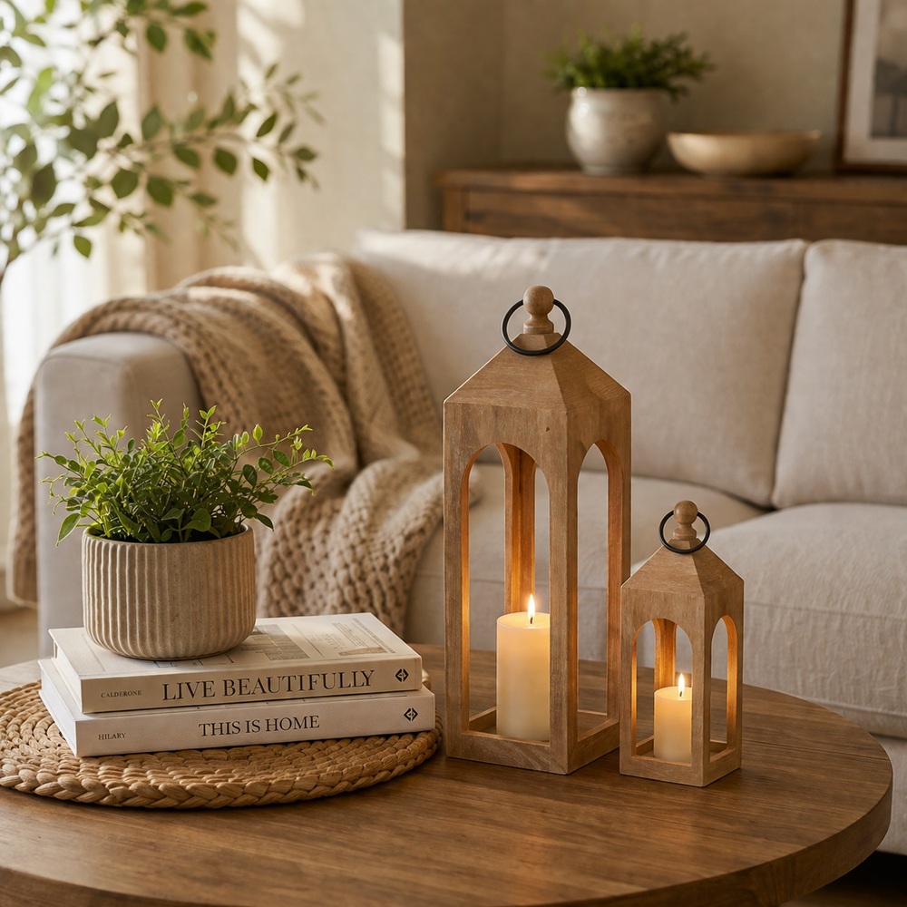 Era Wooden Lantern, Set Of 2 - Natural
