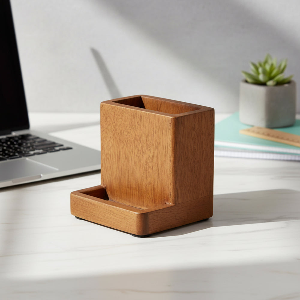 Slot Wooden Mobile Stand - Brown