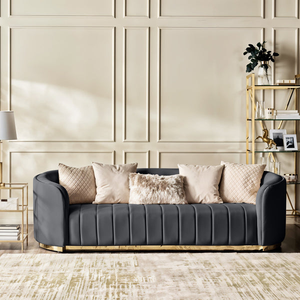 Fiona 3 Seater Velvet  Sofa -Ivory   - L247cm x W94cm x H81cm - Cotton Home