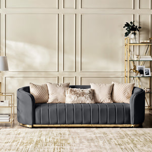 Fiona 3 Seater Velvet  Sofa -Grey - L247cm x W94cm x H81cm - Cotton Home