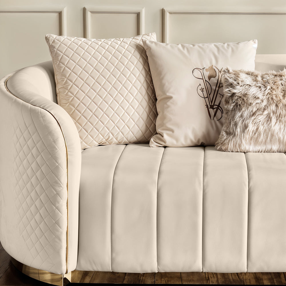 Fiona 3 Seater Velvet  Sofa -Ivory   - L247cm x W94cm x H81cm - Cotton Home