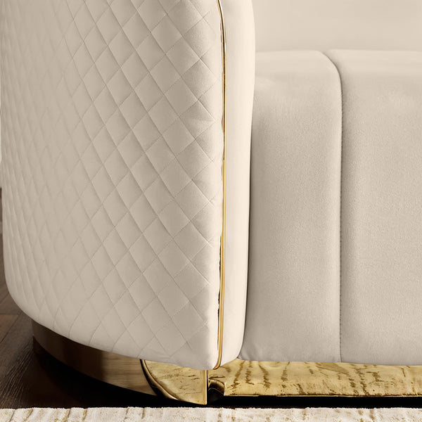 Fiona 3 Seater Velvet  Sofa -Ivory   - L247cm x W94cm x H81cm - Cotton Home