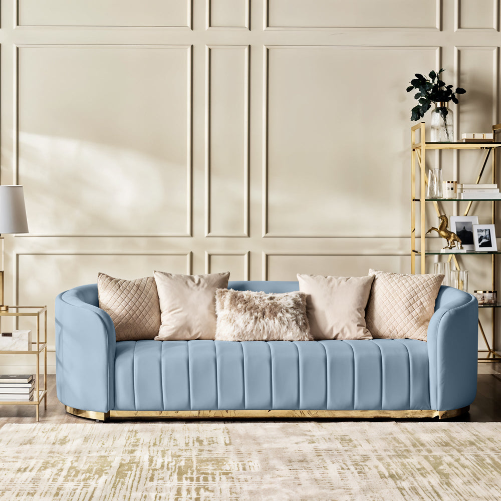 Fiona 3 Seater Velvet  Sofa - Metallic Blue - L247cm x W94cm x H81cm - Cotton Home