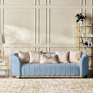 Fiona 3 Seater Velvet  Sofa - Metallic Blue - L247cm x W94cm x H81cm - Cotton Home