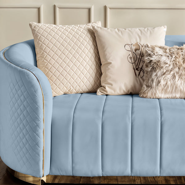 Fiona 3 Seater Velvet  Sofa - Metallic Blue - L247cm x W94cm x H81cm - Cotton Home