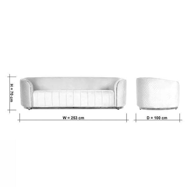 Fiona 3 Seater Velvet  Sofa - Metallic Blue - L247cm x W94cm x H81cm - Cotton Home