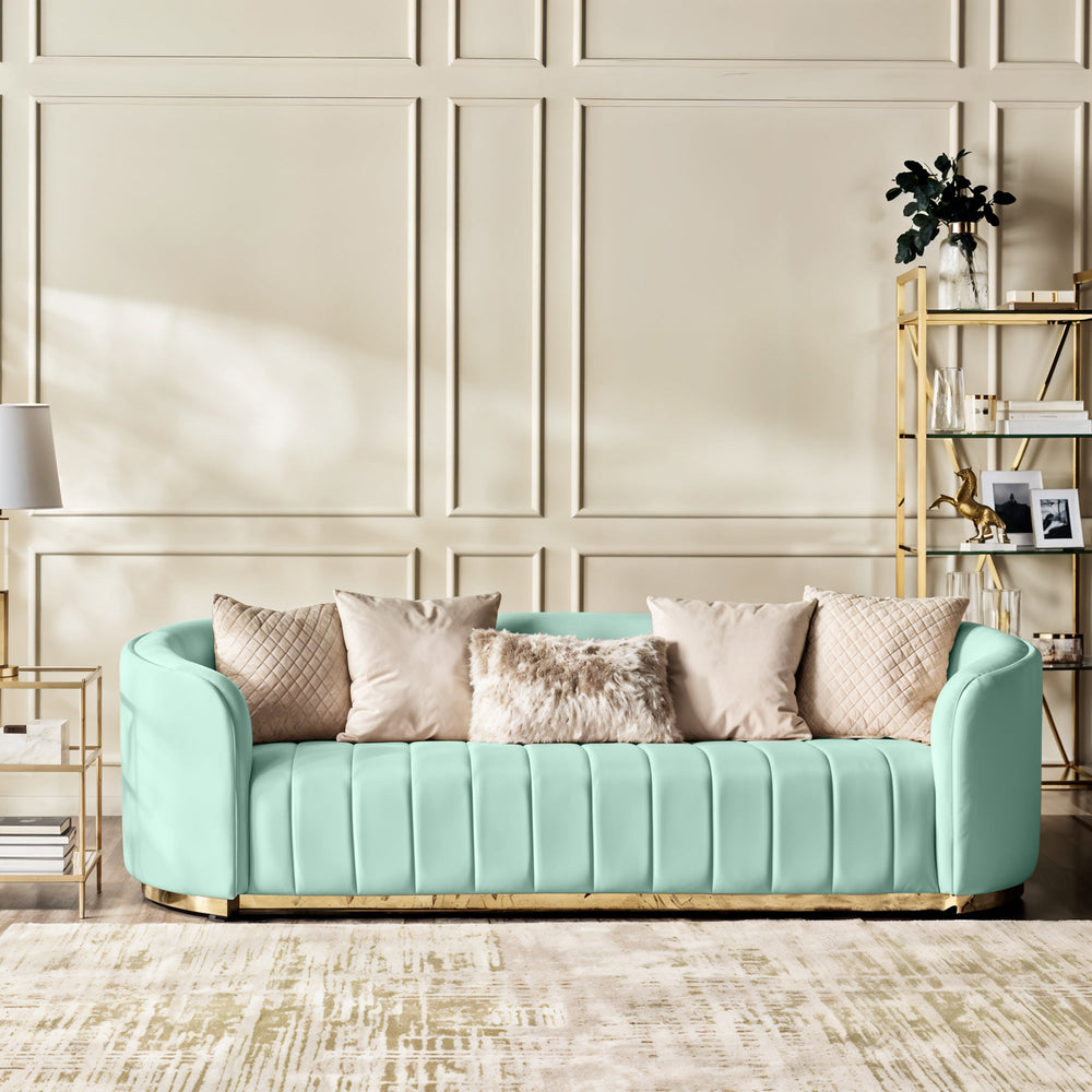 Fiona 3 Seater Velvet  Sofa - Mint Green - L247cm x W94cm x H81cm - Cotton Home