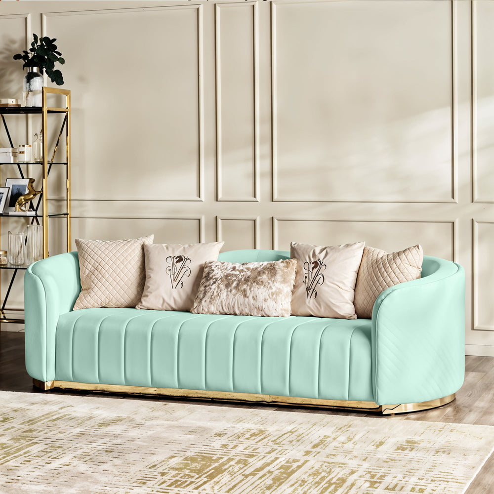 Fiona 3 Seater Velvet  Sofa - Mint Green - L247cm x W94cm x H81cm - Cotton Home