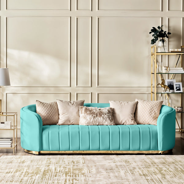 Fiona 3 Seater Velvet  Sofa -Ivory   - L247cm x W94cm x H81cm - Cotton Home