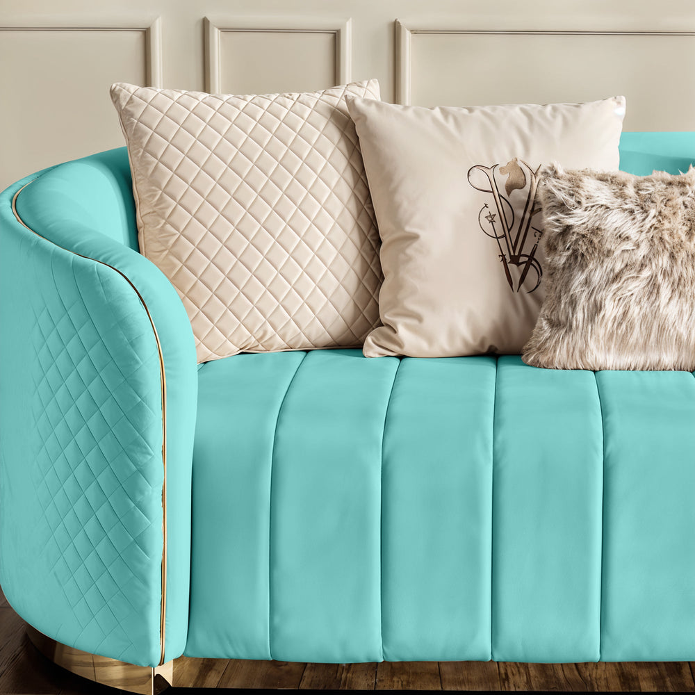 Fiona 3 Seater Velvet  Sofa - Sky Blue - L247cm x W94cm x H81cm - Cotton Home