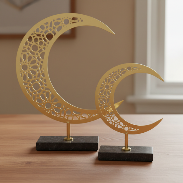 Hilal Crescent Moon Metal Decor, Set of 2 - Gold